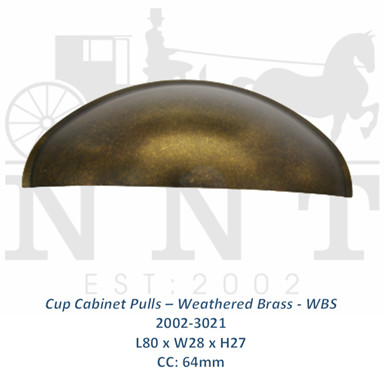 Cup Cabinet Pulls - Weathered Brass - WBS 2002-3021